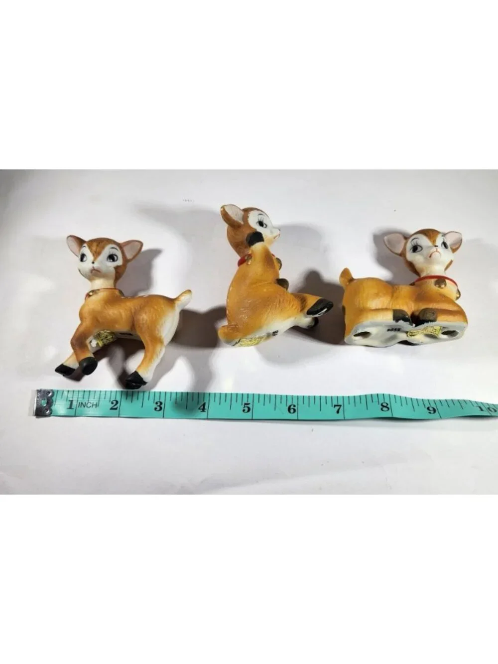 Ceramic Deer Figurines fawns vtg Homco 5606 Set Of 3 Red Collars christmas